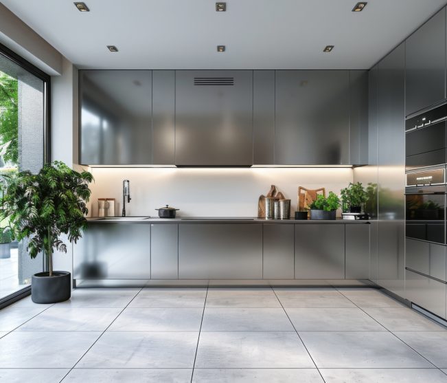 A sleek and modern kitchen with stainless steel appliances