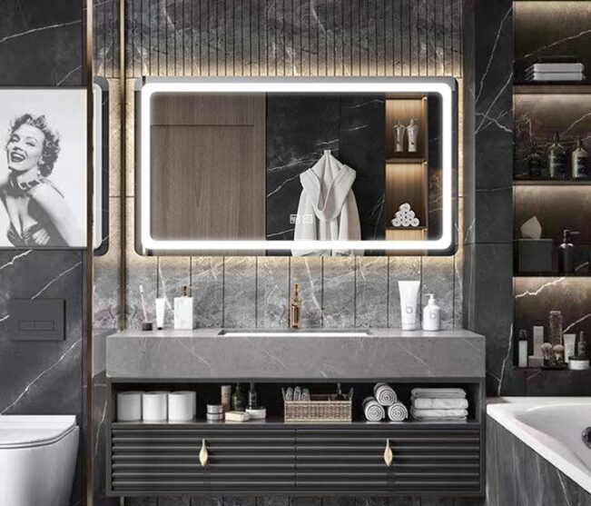 luxury double sink wall mount bathroom vanity and led mirror cabinet northern interiors 5